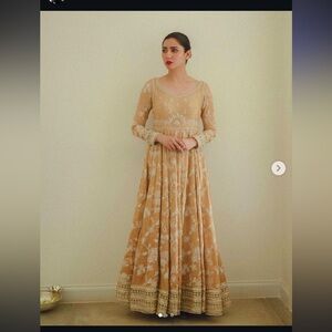 Chic Tan Embroidered Long Sleeve Dress